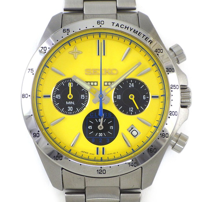 セイコー SEIKO 腕時計 IEI 923形 ドクターイエロー 運行20周年記念ウォッチ 8T63-01E0 5000本限定 デイト クロノグラフ タキメーター スモールセコンド 夜光針 イエロー文字盤 SS クオーツアナログ 【箱・保付き】 【中古】