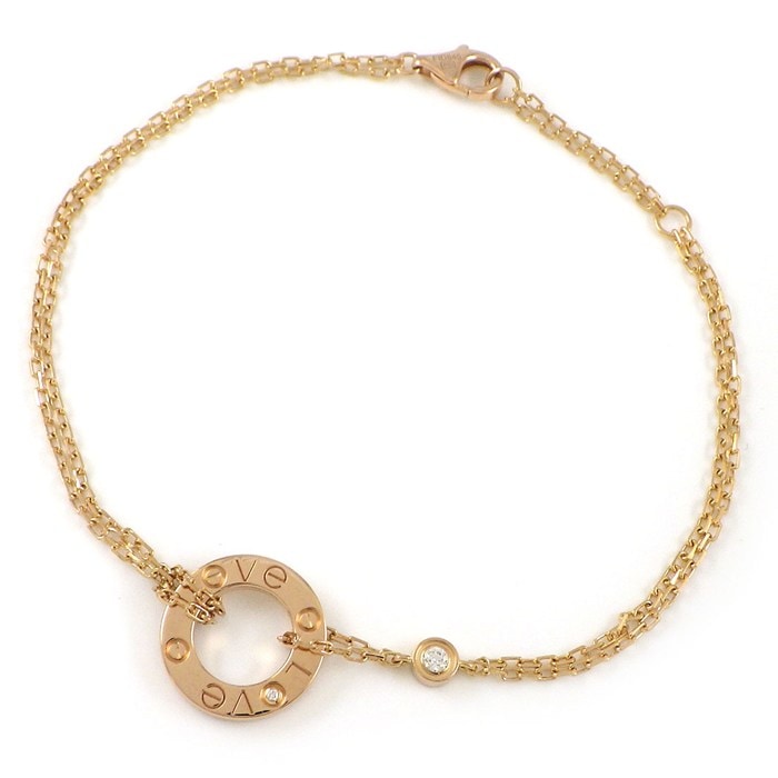 カルティエ Cartier ブレスレット ラブ B6063600 サークル ダブルチェーン 2ポイント ダイヤモンド 計0.03ct K18PG 【中古】