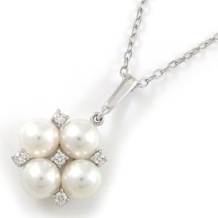  ミキモト MIKIMOTO ネックレス 4ポイント パール 5.5mm珠 ダイヤモンド K18WG 【中古】