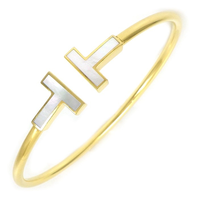 ティファニー Tiffany & Co. バングル Tワイヤー ミディアム 63958484 ホワイト シェル K18YG / #M 【中古】