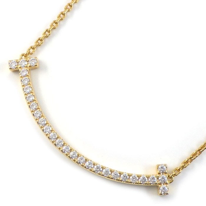 ティファニー Tiffany & Co. ネックレス Tスマイル ミディアム 67513282 ダイヤモンド 計0.48ct K18PG 【中古】