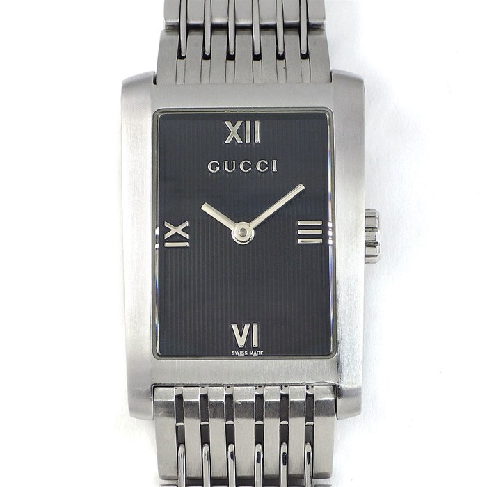 グッチ GUCCI 腕時計 8600J レクタンギュラー ストライプ ブラック文字盤 SS クオーツアナログ 【箱・保付き】 【中古】