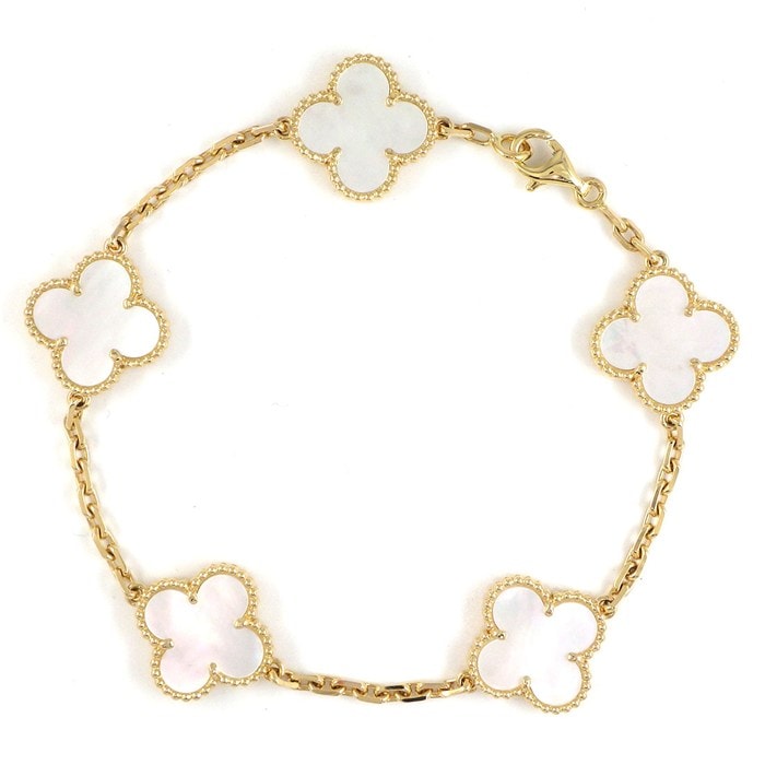 ヴァンクリーフ＆アーペル Van Cleef & Arpels ブレスレット ヴィンテージアルハンブラ 5モチーフ ホワイト シェル K18YG 【中古】