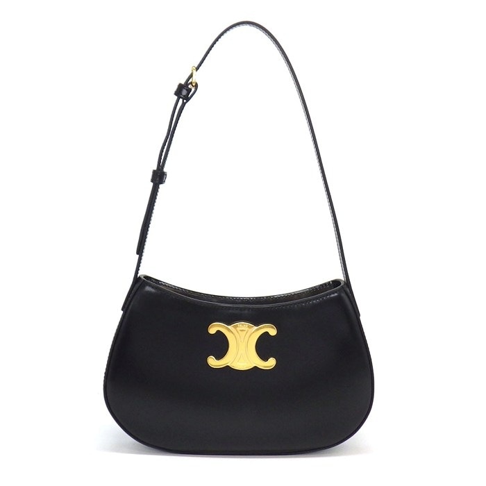 セリーヌ CELINE ショルダーバッグ ミディアム ティリー 115703BF4.38NO ブラック シャイニーカーフスキン ゴールド金具 【中古】