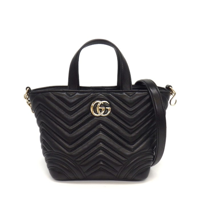 グッチ GUCCI ショルダーバッグ GGマーモント スモール トートバッグ 847386 AAFA1 1000 ブラック ラムスキンレザー ゴールド金具 【中古】