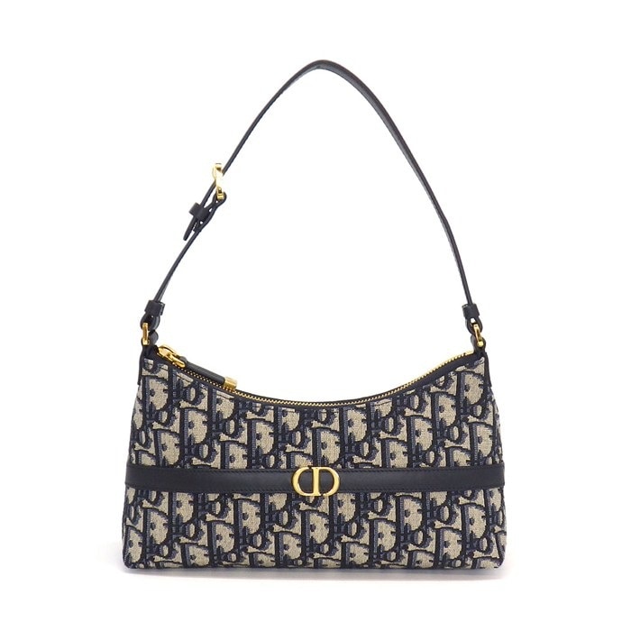 ディオール Dior ショルダーバッグ 30 モンテーニュ ホーボー ミニバッグ S2381UTZQ_M928 ブルー コットン カーフスキン ゴールド金具 【中古】