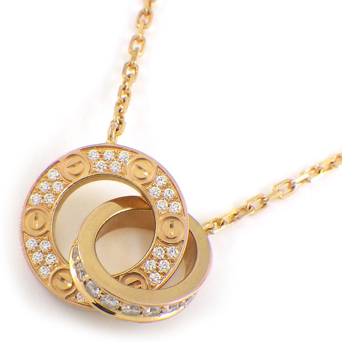 カルティエ Cartier ネックレス ラブサークル B7224528 パヴェ 48ポイント ダイヤモンド 計0.30ct K18PG 【箱・保付き】 【中古】