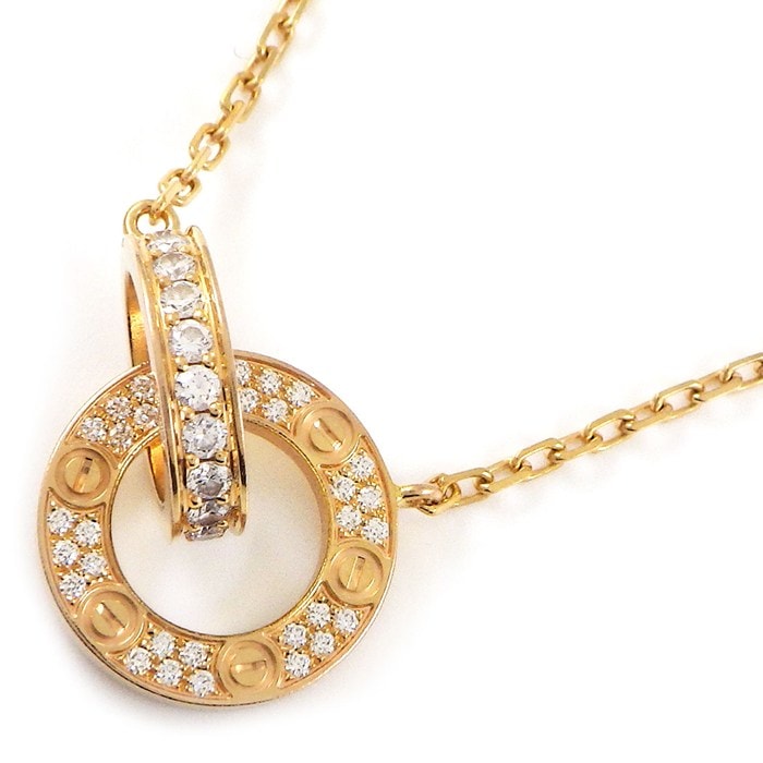カルティエ Cartier ネックレス ラブサークル B7224528 パヴェ 48ポイント ダイヤモンド 計0.30ct K18PG 【箱・保付き】 【中古】