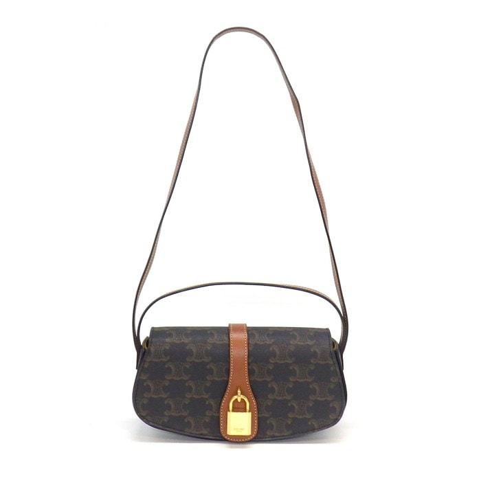 セリーヌ CELINE ショルダーバッグ クラッチ タブー 10I592DQ2.04LU タン トリオンフキャンバス カーフスキン ゴールド金具 【中古】