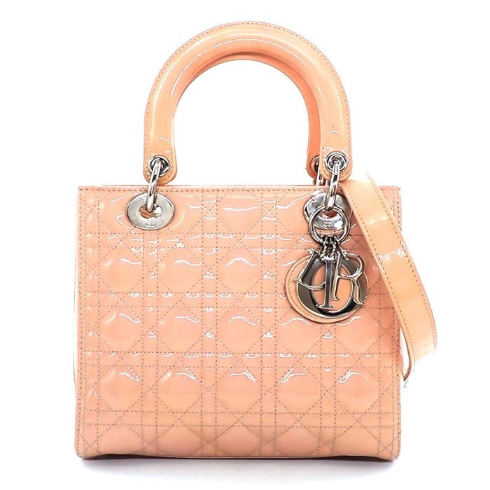 ディオール Dior ハンドバッグ/ショルダーバッグ レディディオール ミディアム ピンクベージュ パテントカーフスキン 【中古】