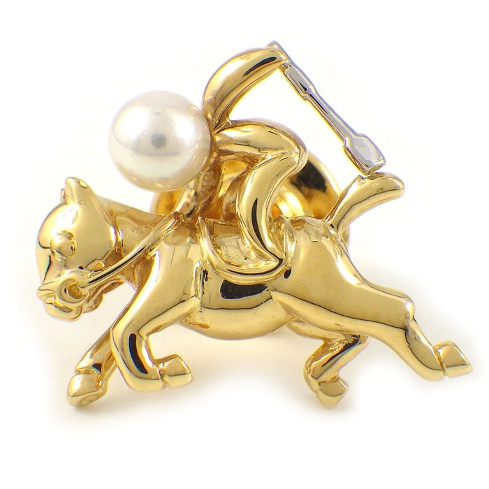 ミキモト MIKIMOTO ピンブローチ ジョッキー ホース 1ポイント パール 4.4mm珠 K18YG PT950 【中古】