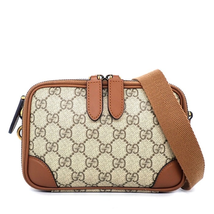 グッチ GUCCI ショルダーバッグ GGエンブレム ミニ クロスボディバッグ 821217 ベージュ ブラウン GGスプリームキャンバス レザー 【中古】