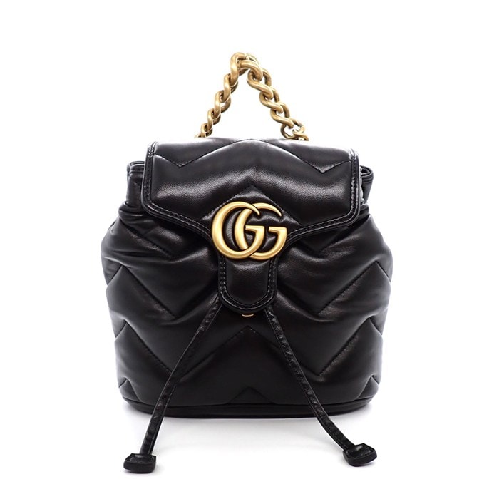 グッチ GUCCI バックパック・リュック GGマーモント チェーンハンドル ミニバックパック 777253 ブラック レザー ゴールド金具 【中古】