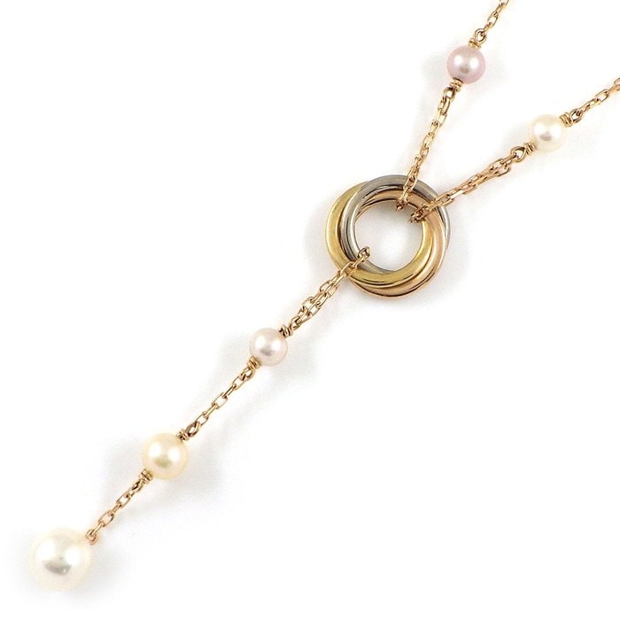 カルティエ Cartier ネックレス トリニティ サークル スリーカラー マルチカラー パール 4.5-6.5mm珠 K18PG K18WG K18YG 【中古】