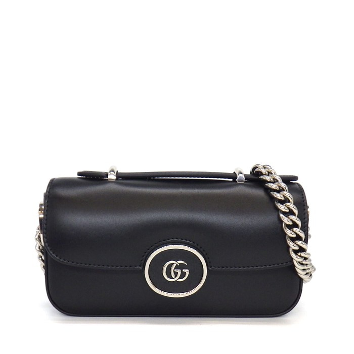 グッチ GUCCI ハンドバッグ/2way・3wayバッグ プチGG ショルダーバッグ 760194 ブラック レザー シルバー金具 【中古】