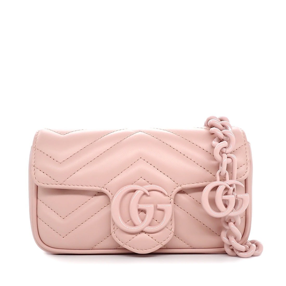 グッチ GUCCI ウエストバッグ GGマーモント ミニ ベルトバッグ 699757 ピンク シェブロン キルティング レザー ピンク金具 【中古】