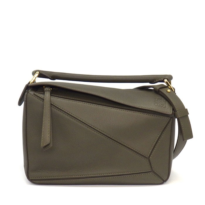 ロエベ LOEWE ショルダーバッグ パズルバッグ スモール A510P60X41 ダークカーキグリーン クラシックカーフ ゴールド金具 【中古】
