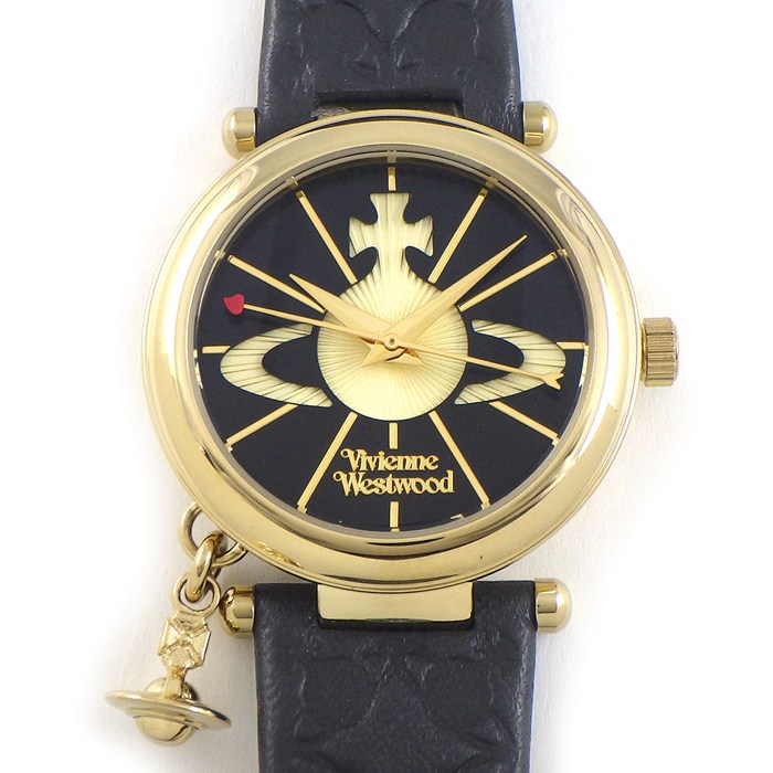 ヴィヴィアン・ウエストウッド Vivienne Westwood 腕時計 オーブ VV006BKGD チャーム ブラック文字盤 レザーベルト GP クオーツアナログ 【中古】 ヴィヴィアン・ウエストウッド Vivienne Westwood 腕時計 オーブ