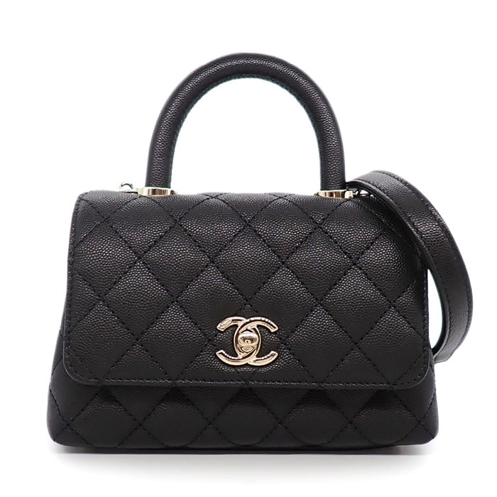 シャネル CHANEL ショルダーバッグ マトラッセ ココハンドル XXS トップハンドル ミニ AS2215 2021年以降 ブラック キャビアスキン【中古】