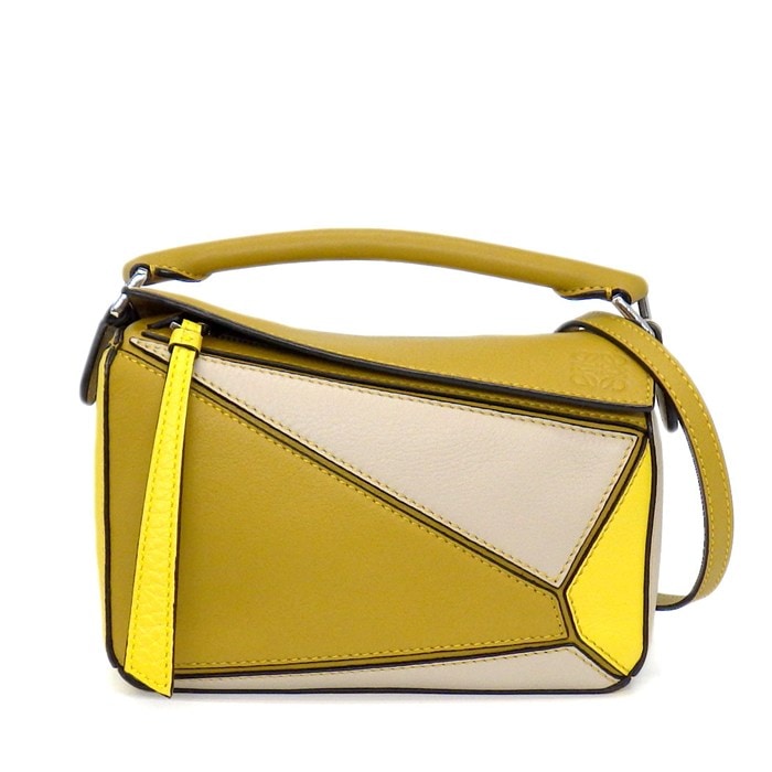 ロエベ LOEWE ショルダーバッグ パズルバック ミニ A510P88X26 オーカー イエロー クラシックカーフスキン シルバー金具 【中古】