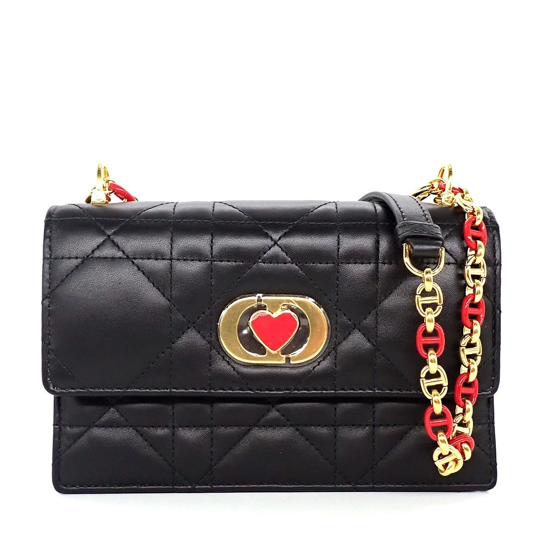 ディオール Dior ショルダーバッグ ミス カロ ミニバッグ M5169UBW0M900 ブラック マクロ カナージュ ラムスキン ゴールド金具 【中古】
