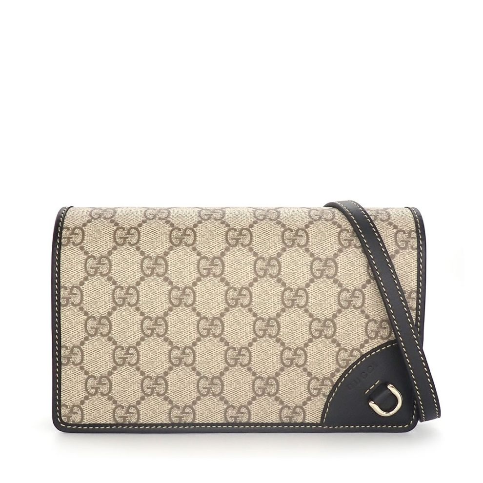 グッチ GUCCI ショルダーバッグ GGエンブレム ショルダーウォレット 820688 ベージュ ブラウン GGスプリームキャンバス レザー 【中古】