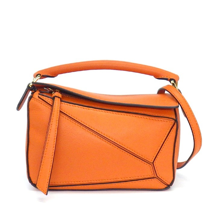 ロエベ LOEWE ショルダーバッグ/ハンドバッグ パズルバック ミニ 322.30.U95 オレンジ クラシックカーフスキン ゴールド金具 【中古】
