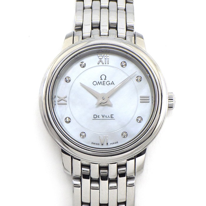 オメガ OMEGA 腕時計 デ・ヴィル プレステージ 424.10.24.60.55.001 8ポイント ダイヤインデックス ホワイト マザーオブパール文字盤 SS クオーツアナログ 【中古】