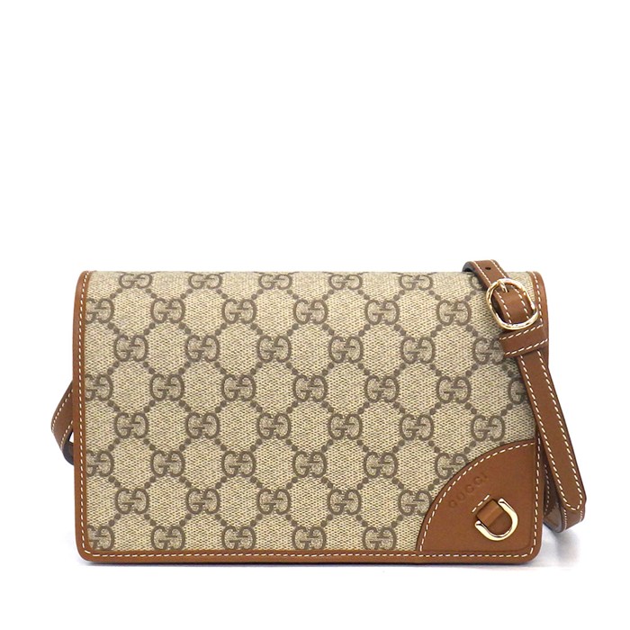 グッチ GUCCI ショルダーバッグ GGエンブレム ショルダーウォレット 820688 ベージュ エボニー GGスプリームキャンバス レザー 【中古】