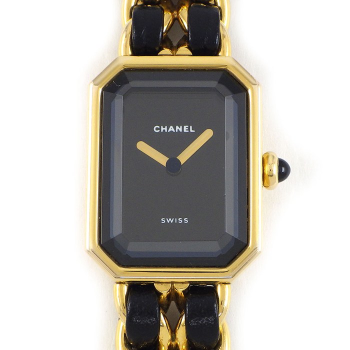 シャネル CHANEL 腕時計 プルミエール M H0001 オクタゴナル ブラック文字盤 チェーンブレス レザーベルト GP クオーツアナログ 【中古】