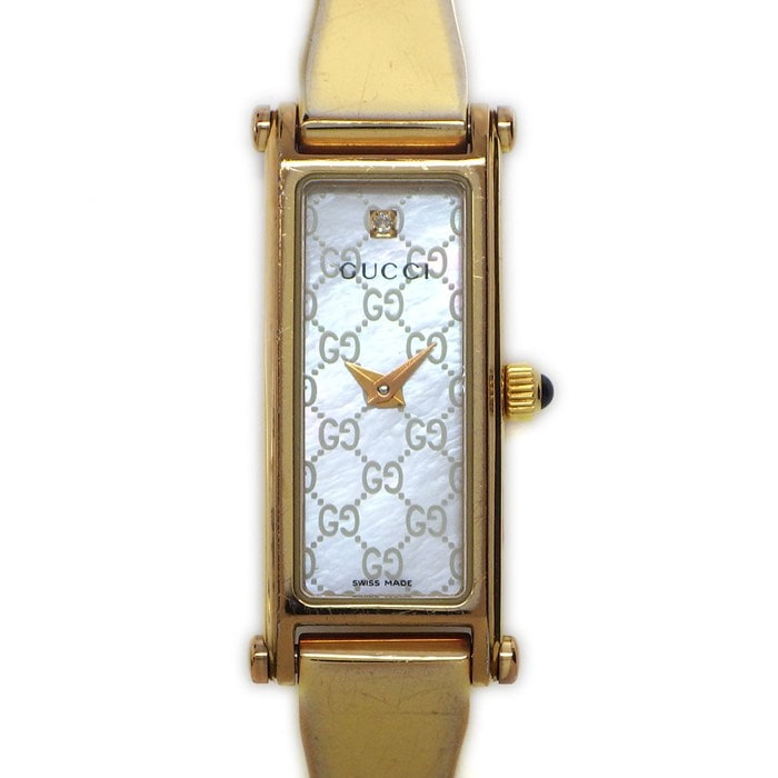 グッチ GUCCI 腕時計 ブレスウォッチ 1500L ホースビット レクタンギュラー 1ポイント ダイヤモンド GG柄 ホワイトシェル 文字盤 GP クオーツアナログ 【中古】