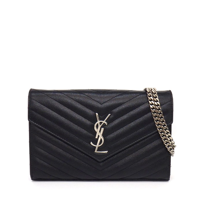 サンローラン SAINT LAURENT 2wayバッグ カサンドラ クラシック チェーンウォレット 377828 ブラック グレインドプードルレザー 【中古】