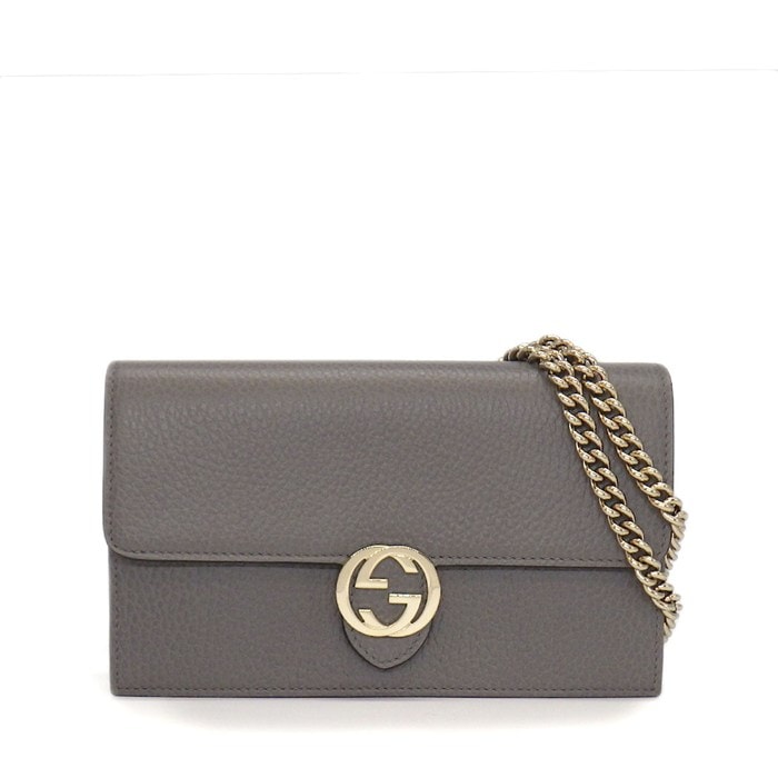グッチ GUCCI ショルダーバッグ インターロッキングG チェーンウォレット 510314 グレー レザー ゴールド金具 【中古】