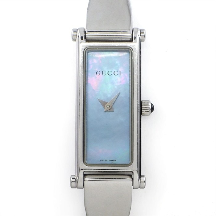 グッチ GUCCI 腕時計 ブレスウォッチ 1500L バングル ホースビット レクタンギュラー ブルー マザーオブパール文字盤 SS クオーツアナログ 【中古】