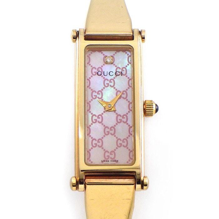 グッチ GUCCI 腕時計 ブレスウォッチ 1500L バングル ホースビット 1ポイント ダイヤモンド レクタンギュラー GGロゴ ピンク マザーオブパール文字盤 ピンクGP クオーツアナログ 【中古】