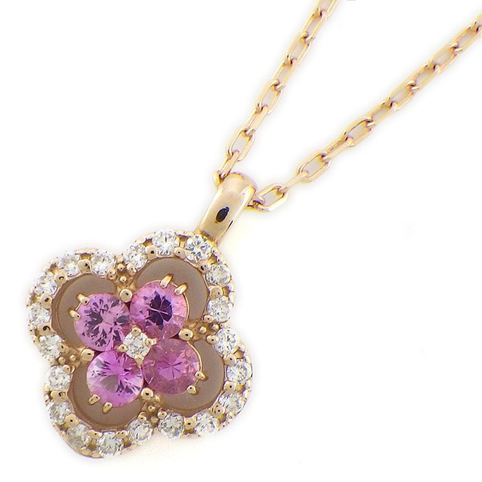 【ピンクサファイア ダイヤモンド】 ネックレス フラワーモチーフ ピンク サファイア 計0.27ct ダイヤモンド 計0.13ct K18PG 【中古】