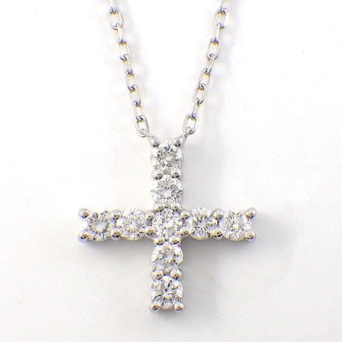 【ダイヤモンド】 ネックレス クロス ラウンドブリリアントカット ダイヤモンド 計0.30ct PT900 PT850 【中古】