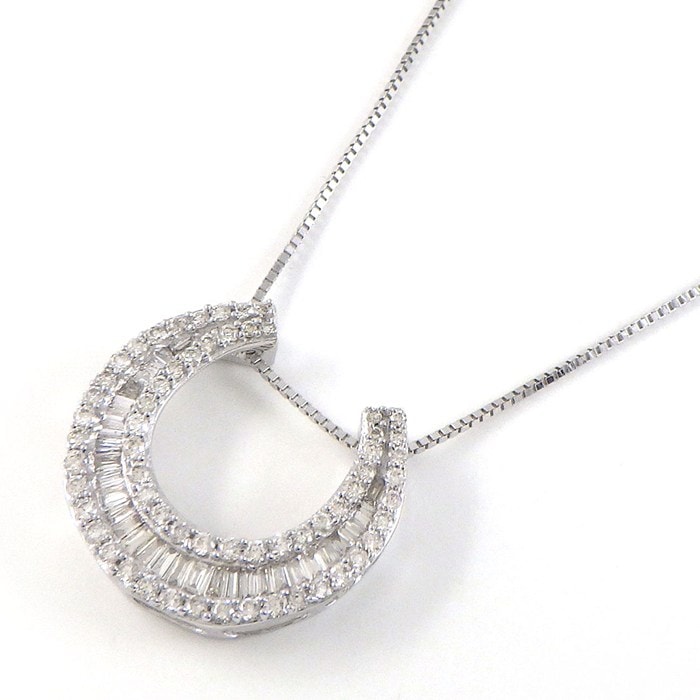 【ダイヤモンド】 ネックレス ホースシュー ベネチアンチェーン マルチカット ダイヤモンド 計0.50ct K18WG 【中古】