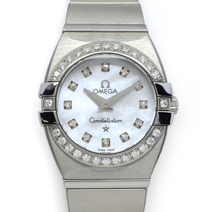 オメガ OMEGA 腕時計 コンステレーション ダブルイーグル 1589.75.00 ダイヤベゼル 12ポイント ダイヤインデックス ホワイト マザーオブパール文字盤 SS クオーツアナログ 【箱・保付き】 【中古】