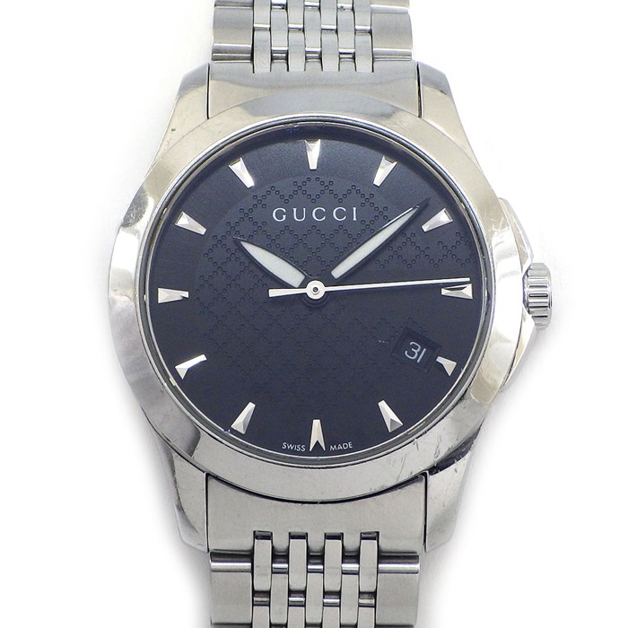 グッチ GUCCI 腕時計 Gタイムレス 126.5/YA126502 ディアマンテ ブラック文字盤 デイト 夜光針 SS クオーツアナログ 【中古】
