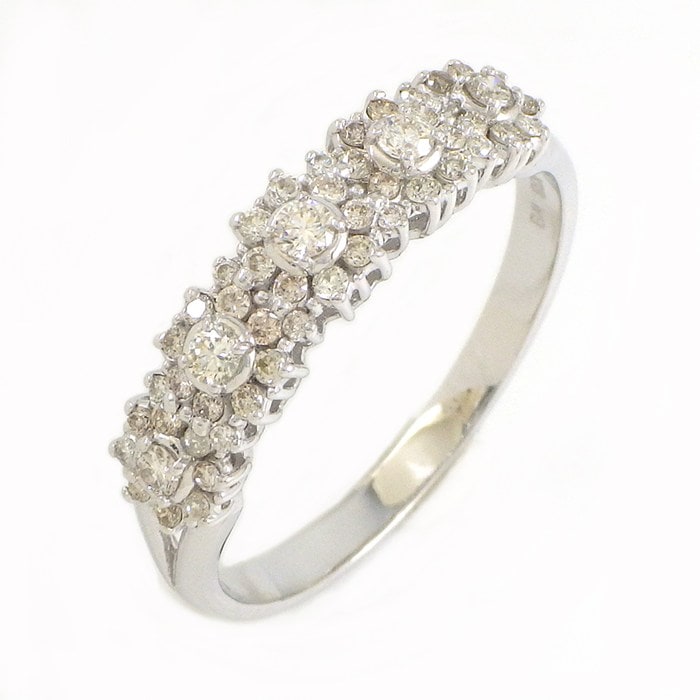 【ダイヤモンド】 リング フラワーモチーフ ラウンドブリリアントカット ダイヤモンド 計0.4ct K18WG 18号 【中古】
