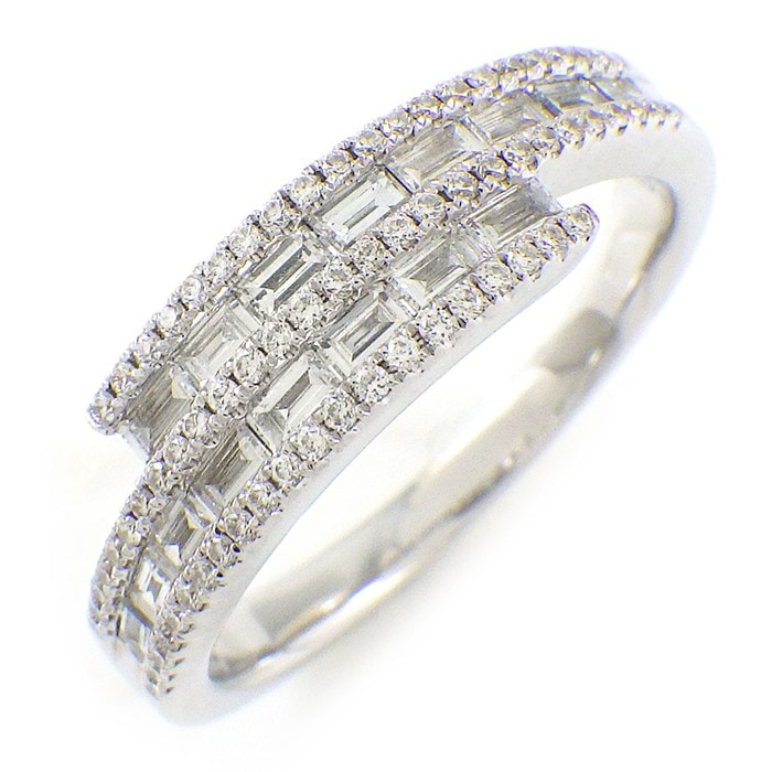 【ダイヤモンド】 リング バゲットカット ラウンドブリリアントカット ダイヤモンド 計0.59ct K18WG 15号 【中古】