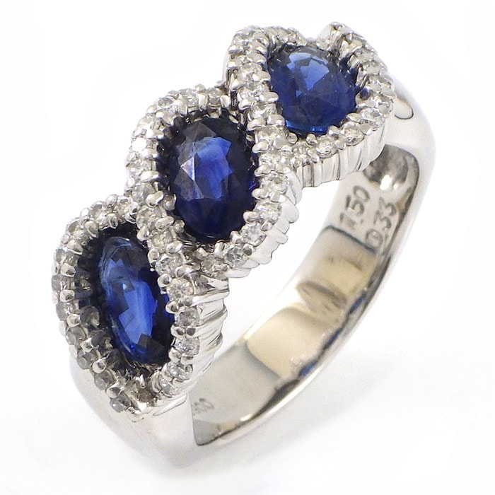 【ブルーサファイア ダイヤモンド】 リング オーバルカット ブルーサファイア 計1.5ct ダイヤモンド 計0.33ct PT900 10.5号 【中古】
