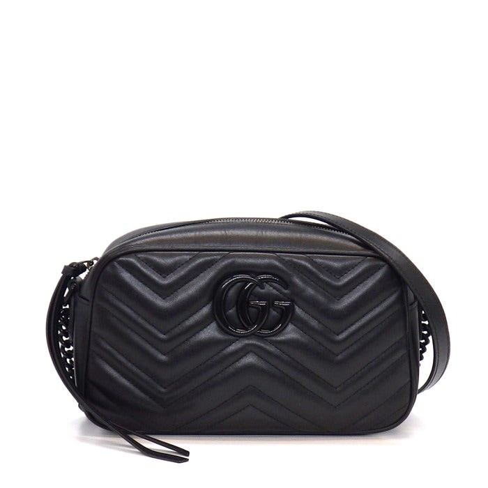 グッチ GUCCI ショルダーバッグ GGマーモント スモール カメラバッグ ソーブラック 447632 ブラック レザー ブラック金具 【中古】