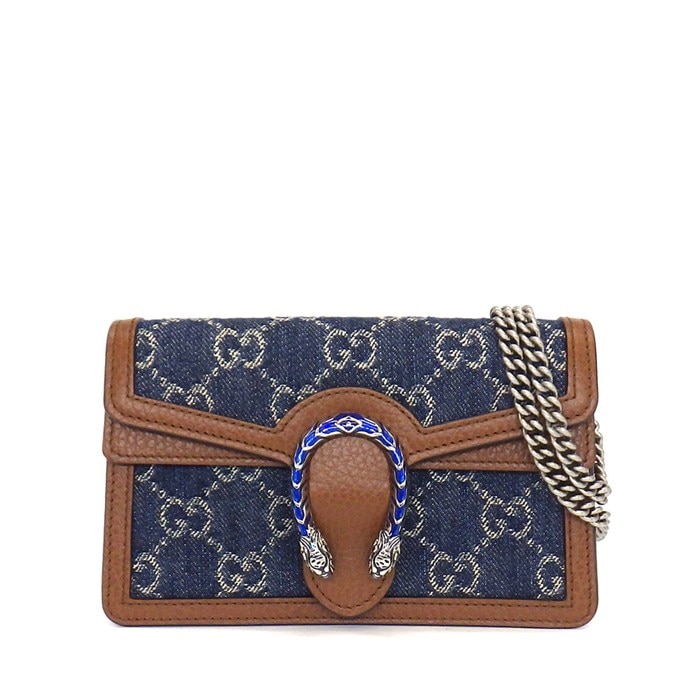 グッチ GUCCI ショルダーバッグ/ハンドバッグ ディオニュソス ミニバッグ 476432 ブルー GGデニム ブラウン レザー シルバー金具 【中古】