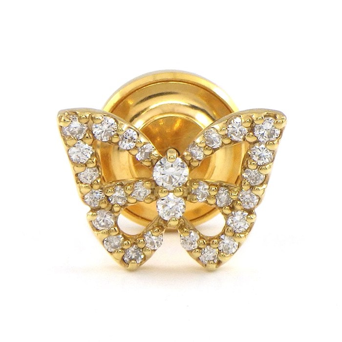 【ダイヤモンド】 ピンブローチ バタフライ モチーフ ラウンドブリリアントカット ダイヤモンド 計0.29ct K18YG 【中古】
