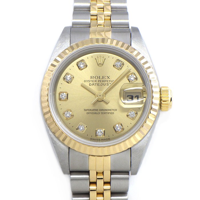 ロレックス Rolex 腕時計 デイトジャスト 69173G T番 1996年製 10ポイント ダイヤインデックス サンレイ シャンパンカラー文字盤 フルーテッドベゼル ジュビリーブレス K18YG SS 自動巻き 【中古】
