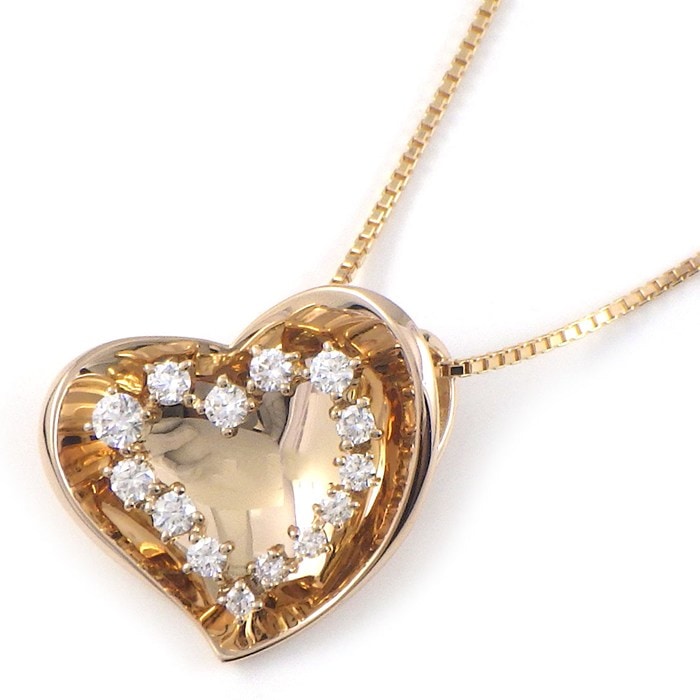 【ダイヤモンド】 ネックレス ハートモチーフ ダイヤモンド 計0.50ct K18PG 【中古】