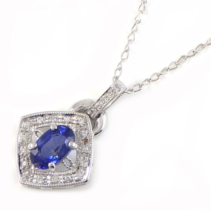 【ブルーサファイア ダイヤモンド】 ネックレス オーバルカット サファイア 計1.24ct ダイヤモンド 計0.08ct K18WG 【中古】