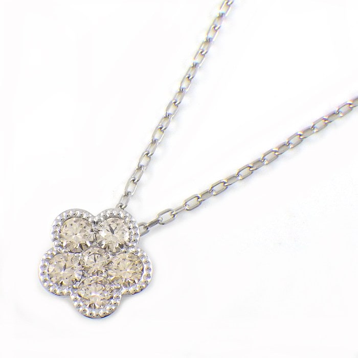 【ダイヤモンド】 ネックレス フラワーモチーフ ラウンドブリリアントカット ダイヤモンド 計0.3ct PT950 PT850 【中古】